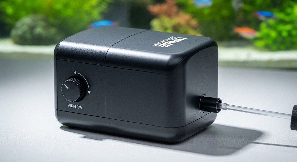 Fish tank oxygenation setup with sponge filter and airline tubing